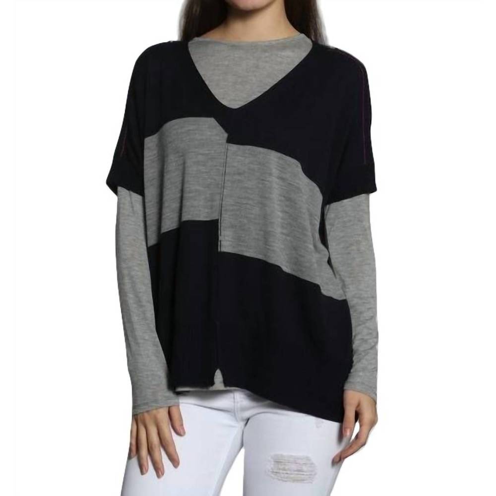 NEW LABEL+THREAD wide chic vee poncho in navy/grey